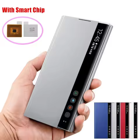 Smart Sleep Awake Flip Case For Samsung Galaxy Note 10 Plus Note10+ Window View Free-flip Smart Chip