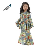 Raya Kelabu Grey Flower Kids Girl Baju Raya Baju Floral Pattern Baju Kurung Kanak Kanak