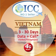 ICC_Vietnam Viettel/Vinaphone 3-30 Days sim card Unlimited* Data + Call*/Viettel/Vinaphone SIM card