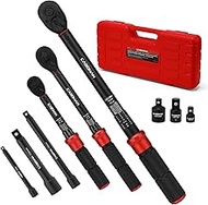 CASOMAN 9-Piece Torque Wrench Set, 1/4 & 3/8 & 1/2 Inch, 3-25 & 5-60 Nm & 20-230 Nm, Dual-Direction 