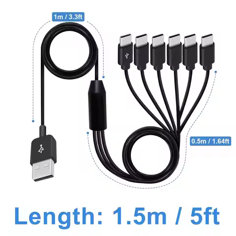 USB A to USB C Multi USB C Splitter Cable,6 in 1 USB 2.0 Type A Male to 6 Type C Male Charging Cord,