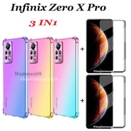 (3 in 1) For Infinix Zero X Pro Infinix Zero X Neo Color Gradient Shockproof Phone Case + 2PCS Full Screen Tempered Glass Film
