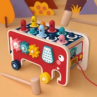 Children's Multifunctional Treasure Box 8 in 1 Whack-a-Mole Toy Wooden Tractor Pulling Carrot Catchi