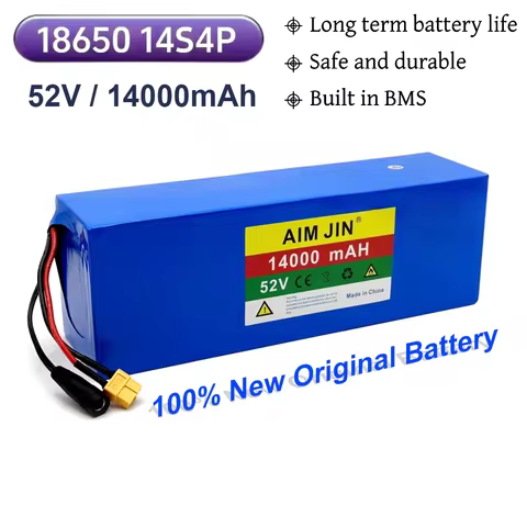 52V 14000mah High capacity 18650 14S4P Lithium Battery 1500W with BMS for Balance Car, Bike, Scooter