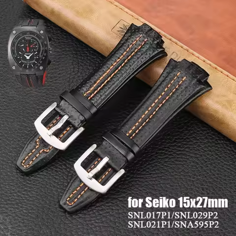 Genuine Leather Watch Straps for Seiko sportura SNL029P2 SNL021P1 SNA595P2 SNL017P1 Watchband 15X27M