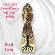 Metal Bronze Tree of Life 5 Element Pagoda with Seed Sylable