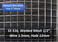 SS316 Stainless Steel Weld Wire Mesh 1/2" x 12mm Grill Sheet Malaysia