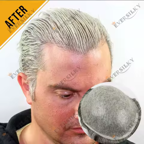 100% Human Hair Ultra Thin Transparent PU 0.02mm 80%Density Natural Hairline Men Toupee 1B80 60R# Ca