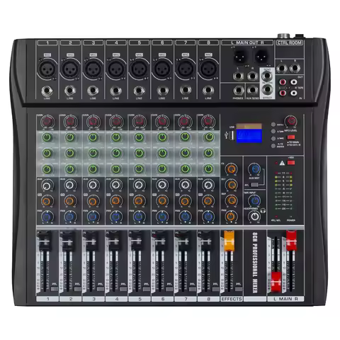 8-Channel Professional Audio Mixer with Bluetooth, USB Mp3 Playback, 48V Phantom Power, 99 Dsp Effec