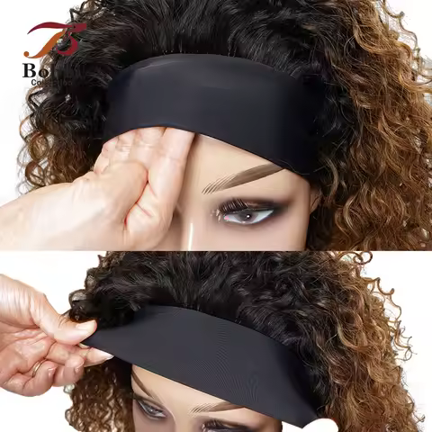220% Density Glueless Human Hair Wigs for Women Short Curly Headband Wig Ombre 1B 30 Jerry Curly Wea