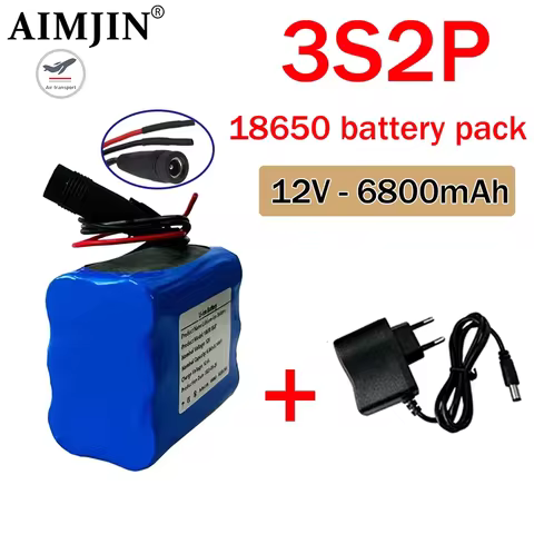 18650 Rechargeable Lithium-ion Battery Pack 3S2P 12V 6800mAh 12.6V Charging Battery + charger