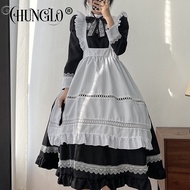CHUNGLO Lolita Long Sleeve Dress Women Maid Outfit Cosplay Costume British Butler Japanese Style Nni