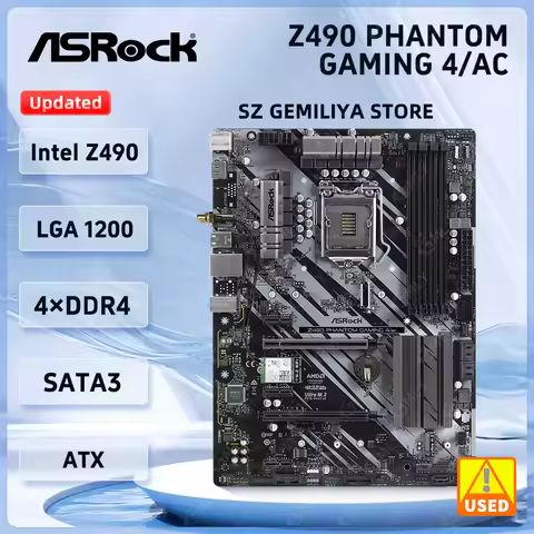 ASRock Z490 Phantom Gaming 4/ac Motherboard Intel Z490 LGA 1200 DDR4 128GB M.2 support i9-10900F 106