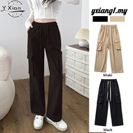 High Quality High Waist Cargo Pants Women Plus Size Casual Kargo Pants Women Black Cargo Pants Perempuan Seluar Cargo Perempuan Seluar Poket Tepi Perempuan Straight Cut Pants Women M-5XL