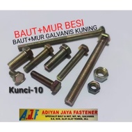 Yellow Galvanized Bolts + Nuts Standard/ Key Bolts-10/ m.6 (Length 1cm to 6.5cm) 50pcs