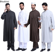 Muslim arab lelaki Jubba butang jubah pants2pcs pakaian saman Abaya arab Saudi Eid turki Kurtas islam Muslim pakaian harian