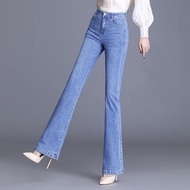 High Waist Flash Jeans Women Autumn Winter Women Pants Slimmer Look Stretchy Large Size Fat mm Slim Flared Pants Trendy