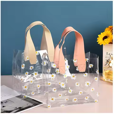 Brand New PVC Clear Tote Bag Handle Transparent Waterproof Storage Bag Little Daisy Transparent Shop