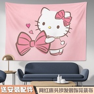 HelloKittyBackground Fabric Cute Hello Kitty Room Hanging Cloth Girl Decorative Wall Cloth Dormitory Bedside Tapestry Cloth