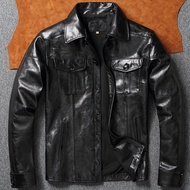 Japanese Retro Genuine Leather Jacket Men Washed Distressed First Layer Vegetable Tanned Goat Leathe