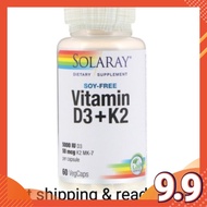 Solaray Soy-Free Vitamin D3 + K2  60 / 120 VegCaps