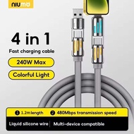 Kabel Data Fungsian, MiSpeed-240W, 4 dalam 1, Caj Super Pantas USB Jenis C, Bahan Silikon Cecair dan