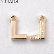 5pcs Brass Letter Nickel Free golden Letter.L 8.5x5.5x1.5mm Hole: 0.8mm