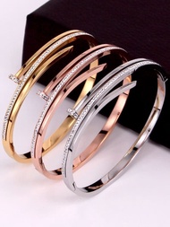 Hidden LOVE Design Titanium Bangle with Cubic Zirconia (CZ) Gemstone