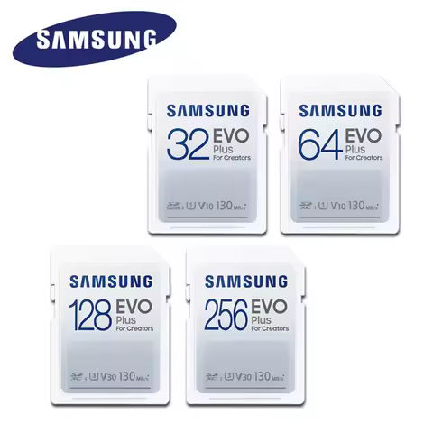 SAMSUNG EVO Plus SD Card 32GB SDHC V10 C10 64GB U1 128GB 256GB SDXC V30 U3 Transfer Speed up to 130M