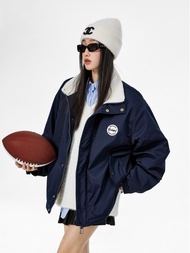 เสื้อแจ็คเก็ตผ้าฝ้ายหนาสไตล์ย้อนยุคอเมริกันสำหรับผู้หญิง ICH MODE ฤดูใบไม้ร่วง/ฤดูหนาว ปกติ แขนยาว ป