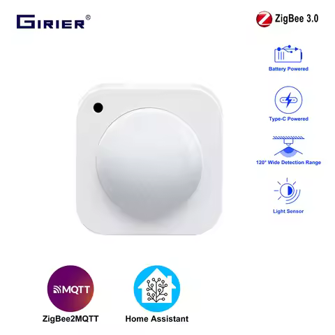 GIRIER ZigBee PIR Motion Sensor Smart Movement Detector 2-in-1 Light Sensor Supports Home Assistant 