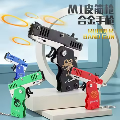 keychain gun 60 rubber bands rubber band gun Shooting Pistol Alloy Kid Outdoor Party metal gun gift 