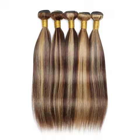 KissHair 60Gram P4/27 Highlight Human Hair Bundles 10 to 22 Inch Pre-colored Brown Blonde Peruvian H