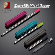 【SG】Reusable Metal Straw Drinking Collapsible Foldable Stainless Steel Straw with Plastic Case Silicone Tip and Brush