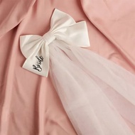White Bride Pearl Hair Bow Veil Bridal Shower beach Photo Prop Bachelorette Hen party weekend girls 