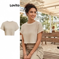 Lovito Casual T-Shirt Plain Basic T-Shirt for Women L77ED441\3
