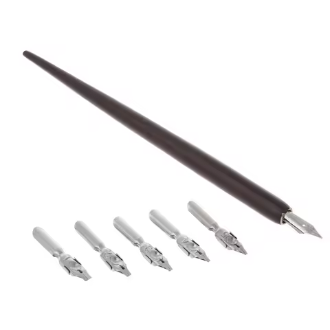 Wood English Calligraphy Pen Copperplate Script Oblique Dip Pen Holder + 5 Nib Drop Shipping