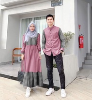 Couple Damara Moscrepe Komby Katun Kotak-kotak | Baju Pasangan Remaja Dewasa Muslim Gamis Busui kemeja Lengan Panjang
