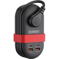 ORICO 65W USB Travel Power Strip, 7 in 1 Charging Station with 3AC, 2 USB-A, 2 USB-C, Flat Plug and 
