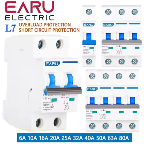 DC Solar Circuit Breaker MCB 1000V 1P 2P 3P 4P. PV Photovoltaic System Battery Switch 6A 10A 16A 20A