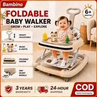 Beige walker Baby  with Music Foldable Adjustable Push Walker Learning walker baby 6 month寶寶學步車