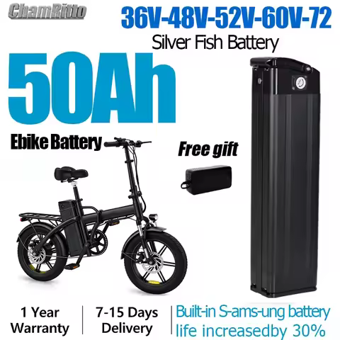 ChampionSilver Fish EBike Battery 48V20Ah 30ah52V30Ah 72V 30Ah 18650 Pack For2000W 1000W 750W 500W 3
