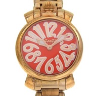 【日本直送】Gaga Milano 加加米蘭諾 手工 35 手錶 6021 鍍金 石英 指針式顯示 紅色錶盤 女仕款【二手】