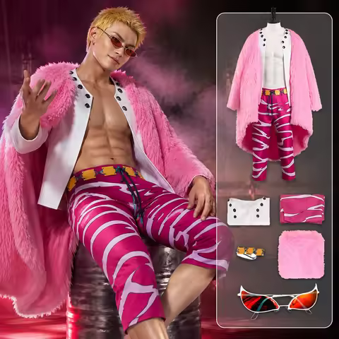 Anime Donquixote Doflamingo Cosplay Costume Feather Coat Pants Set Men Halloween Party Role Play Per