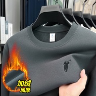 600g Fleece Lining Heavy Cotton Long-Sleeved Sweatshirt Men Light Luxury Embroidery Autumn Fashion A