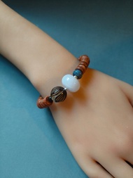 天然緬甸紫翡翠算盤珠  創作手鍊 花梨木平安扣手串