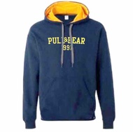 Jaket hoodie jumper Pull&Bear Bahan Kain Fleece Warna Navy Blue Kombinasi Kuning