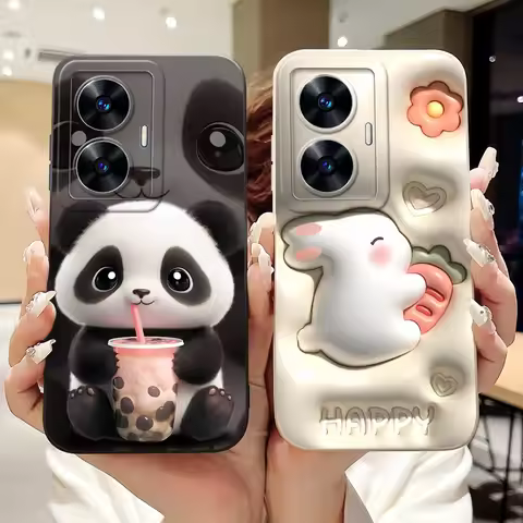 For Realme C55 Cute Panda Rabbit Cartoon Soft Silicone Case For RealmeC55 4G Narzo N55 RMX3710 Camer