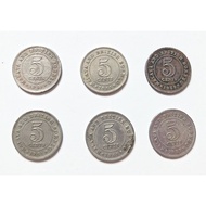 Malaya & Borneo Vintage 5 Cents Coins