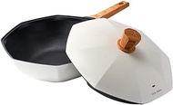 ZGSH Cooking Utensils Pot, Frying Pan, Maifan Stone Non-stick Pan, Wok Household Less Smoke, Cooking Octagonal Pan Gas Stove Induction Cooker 30CM-white (Color : White, Size : 30cm)